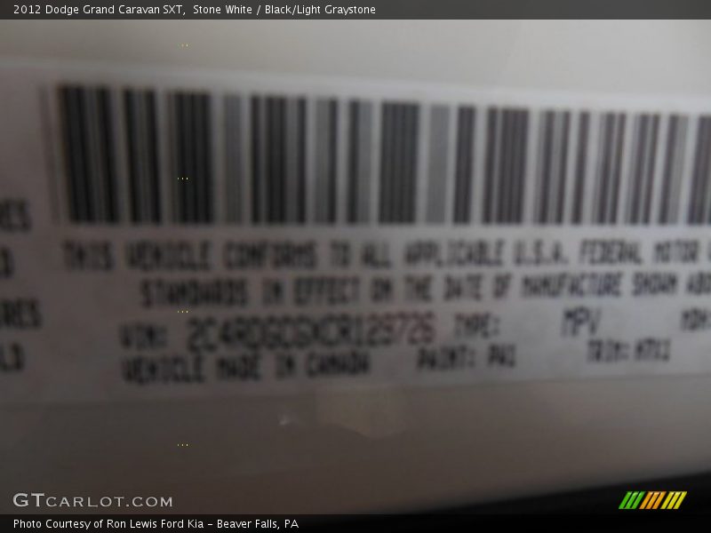Stone White / Black/Light Graystone 2012 Dodge Grand Caravan SXT