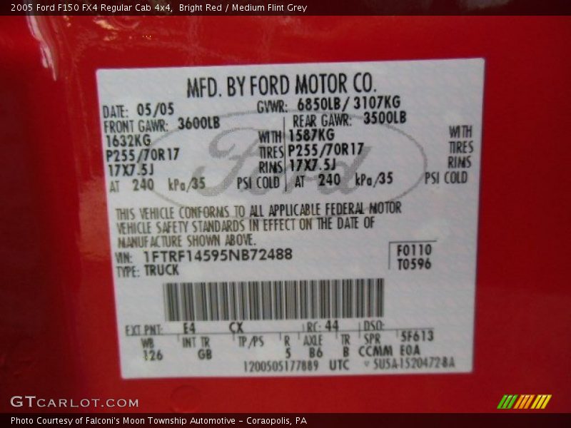 Bright Red / Medium Flint Grey 2005 Ford F150 FX4 Regular Cab 4x4