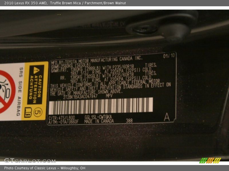 Truffle Brown Mica / Parchment/Brown Walnut 2010 Lexus RX 350 AWD