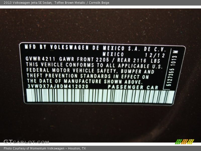 Toffee Brown Metallic / Cornsilk Beige 2013 Volkswagen Jetta SE Sedan