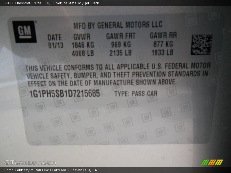 Silver Ice Metallic / Jet Black 2013 Chevrolet Cruze ECO