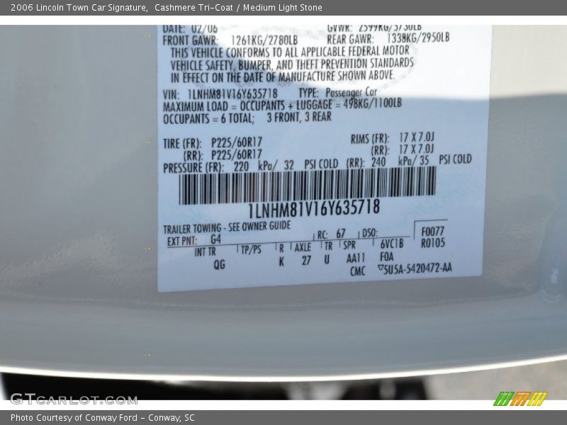 2006 Town Car Signature Cashmere Tri-Coat Color Code G4