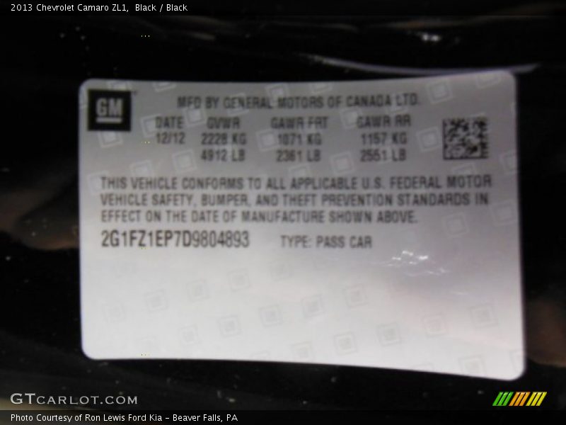 Black / Black 2013 Chevrolet Camaro ZL1