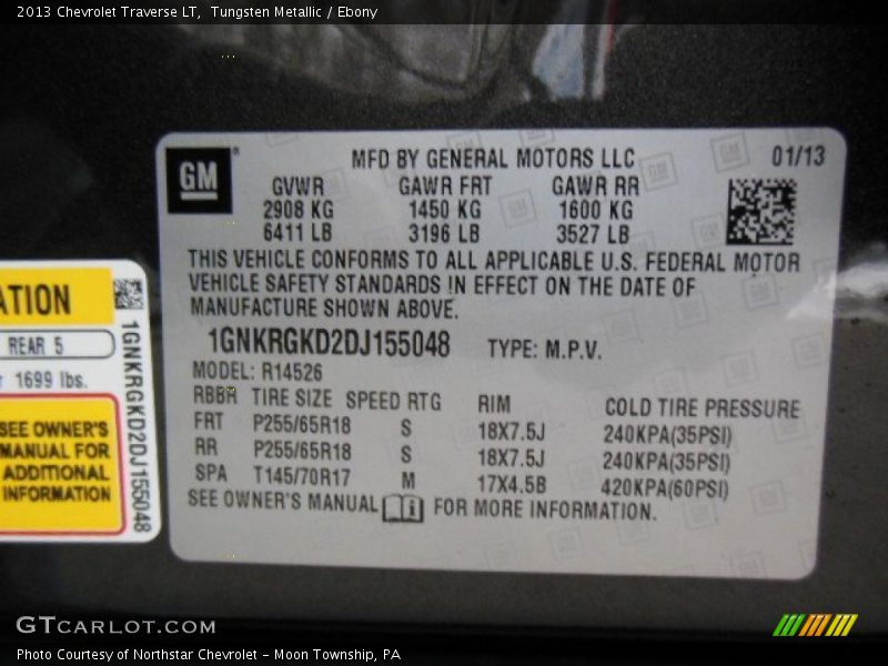 Tungsten Metallic / Ebony 2013 Chevrolet Traverse LT
