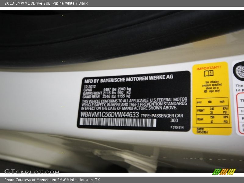 Alpine White / Black 2013 BMW X1 sDrive 28i