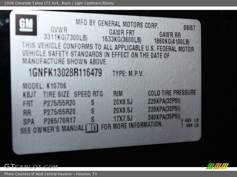 Black / Light Cashmere/Ebony 2008 Chevrolet Tahoe LTZ 4x4