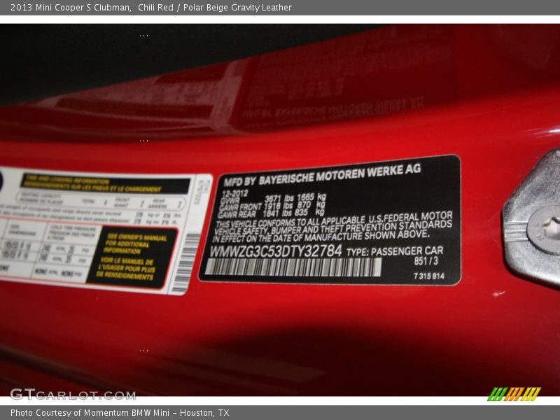 Chili Red / Polar Beige Gravity Leather 2013 Mini Cooper S Clubman