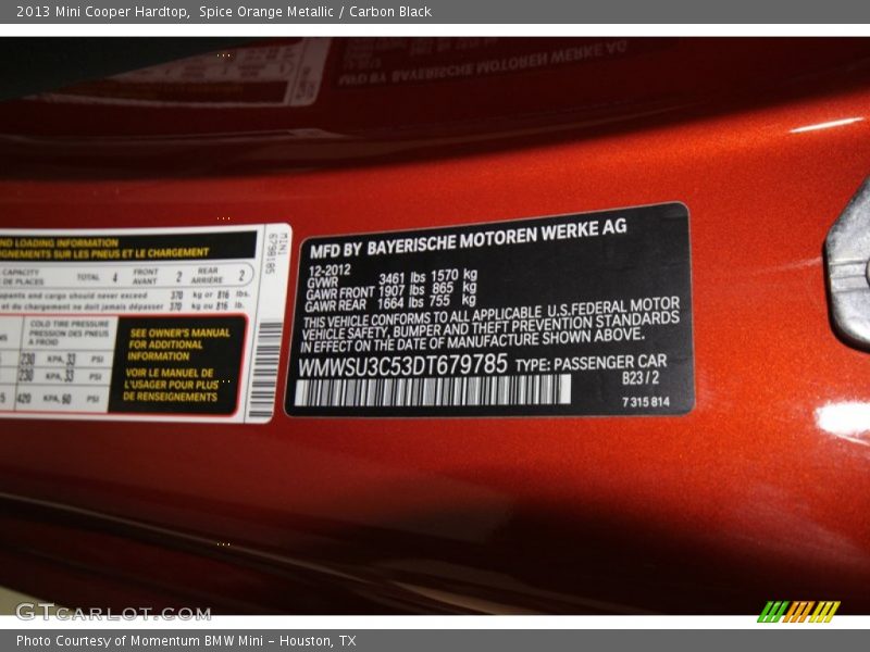 Spice Orange Metallic / Carbon Black 2013 Mini Cooper Hardtop