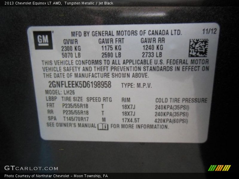 Tungsten Metallic / Jet Black 2013 Chevrolet Equinox LT AWD