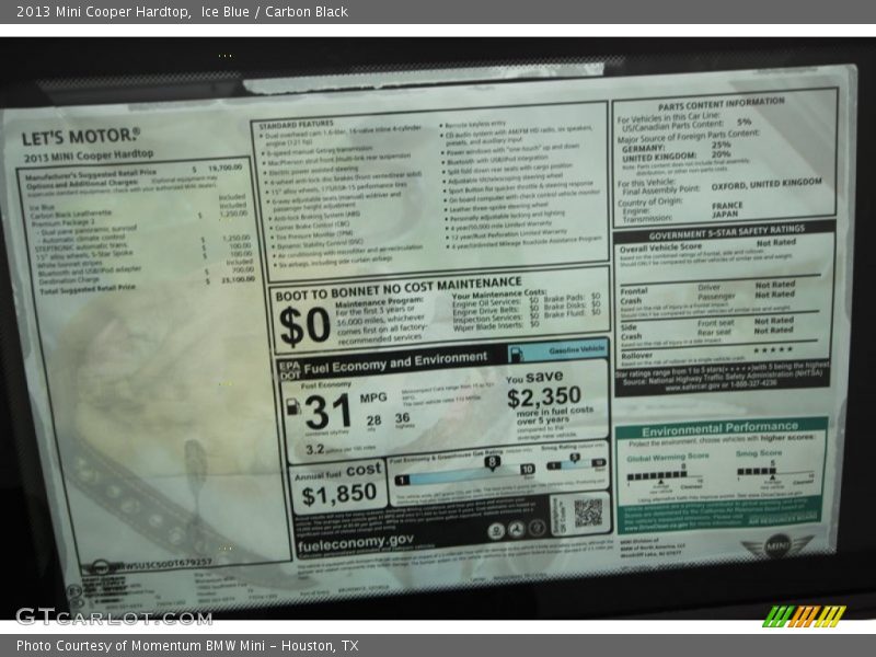 Ice Blue / Carbon Black 2013 Mini Cooper Hardtop