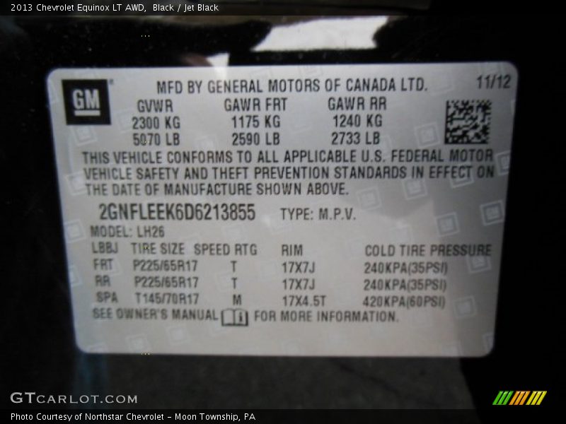 Black / Jet Black 2013 Chevrolet Equinox LT AWD