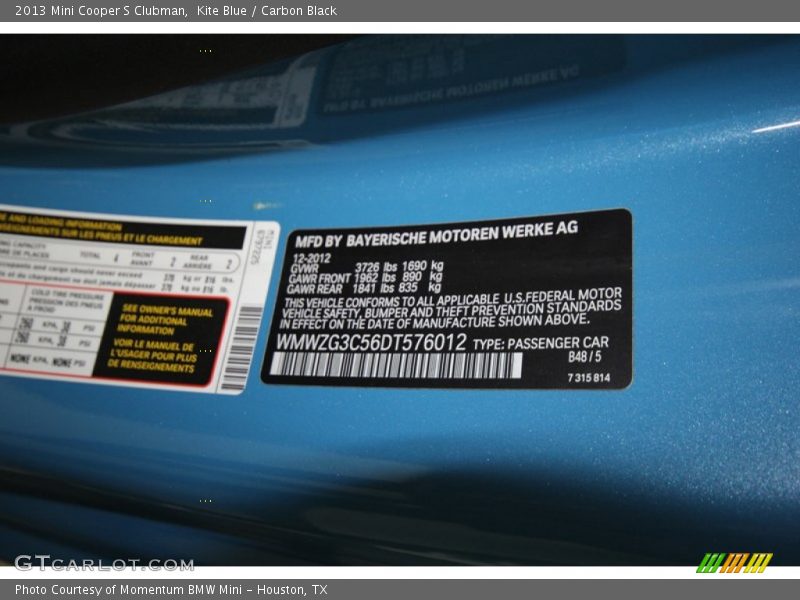Kite Blue / Carbon Black 2013 Mini Cooper S Clubman