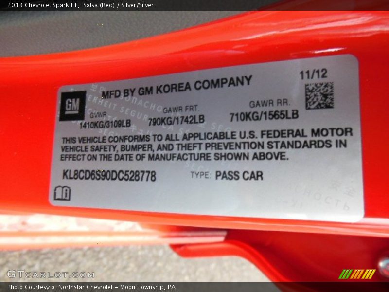 Salsa (Red) / Silver/Silver 2013 Chevrolet Spark LT