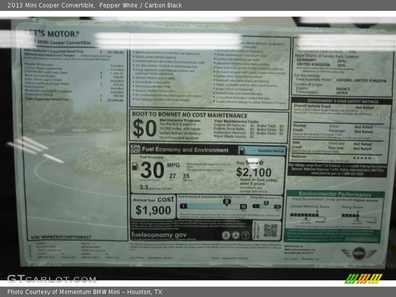 Pepper White / Carbon Black 2013 Mini Cooper Convertible