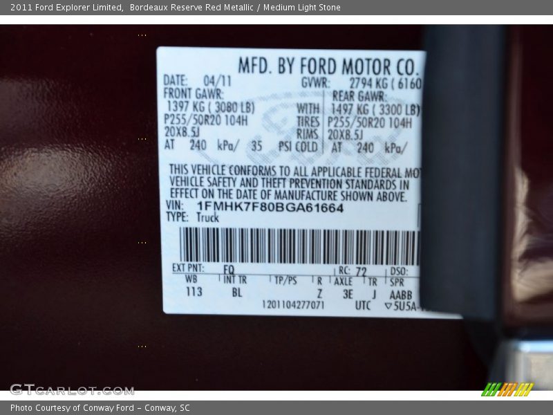 Bordeaux Reserve Red Metallic / Medium Light Stone 2011 Ford Explorer Limited