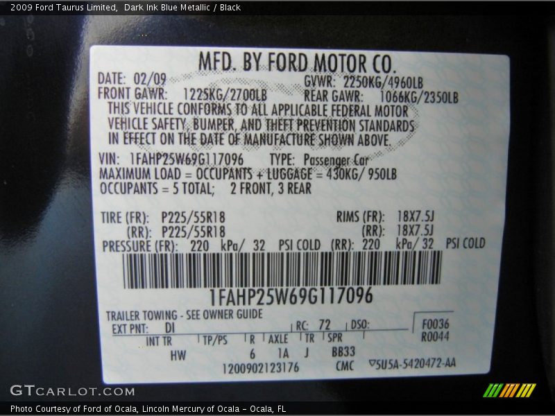 Dark Ink Blue Metallic / Black 2009 Ford Taurus Limited