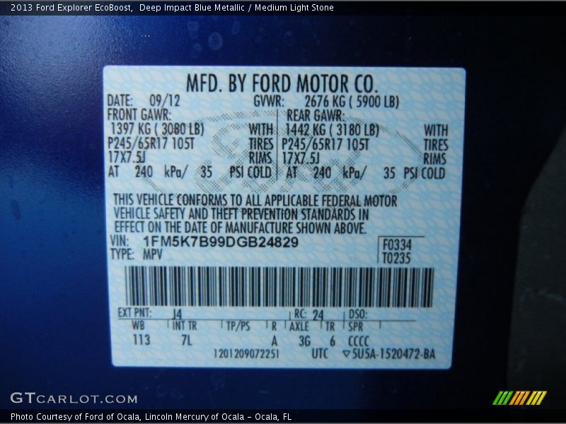 2013 Explorer EcoBoost Deep Impact Blue Metallic Color Code J4