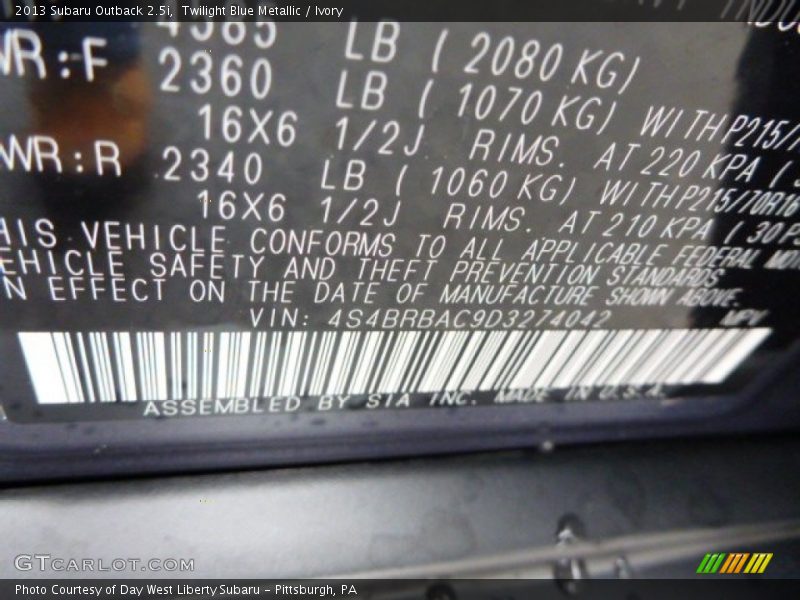 Twilight Blue Metallic / Ivory 2013 Subaru Outback 2.5i