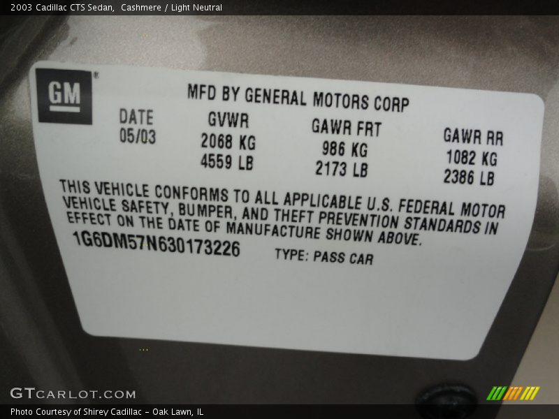 Cashmere / Light Neutral 2003 Cadillac CTS Sedan