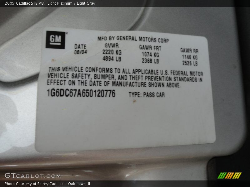 Light Platinum / Light Gray 2005 Cadillac STS V8