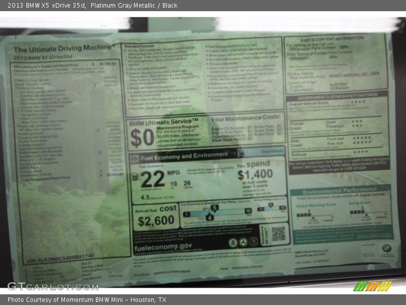  2013 X5 xDrive 35d Window Sticker