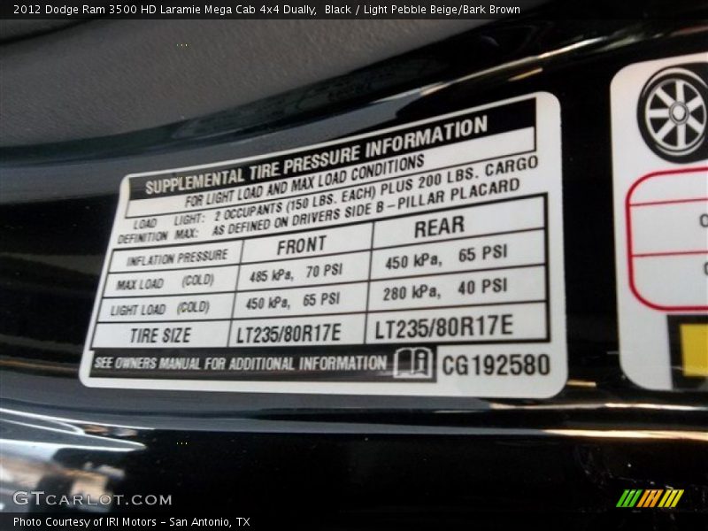 Black / Light Pebble Beige/Bark Brown 2012 Dodge Ram 3500 HD Laramie Mega Cab 4x4 Dually