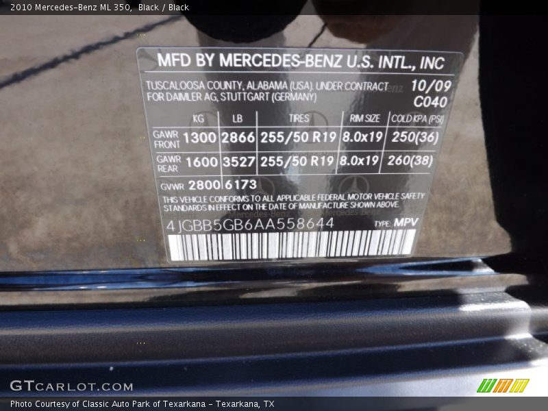 Black / Black 2010 Mercedes-Benz ML 350