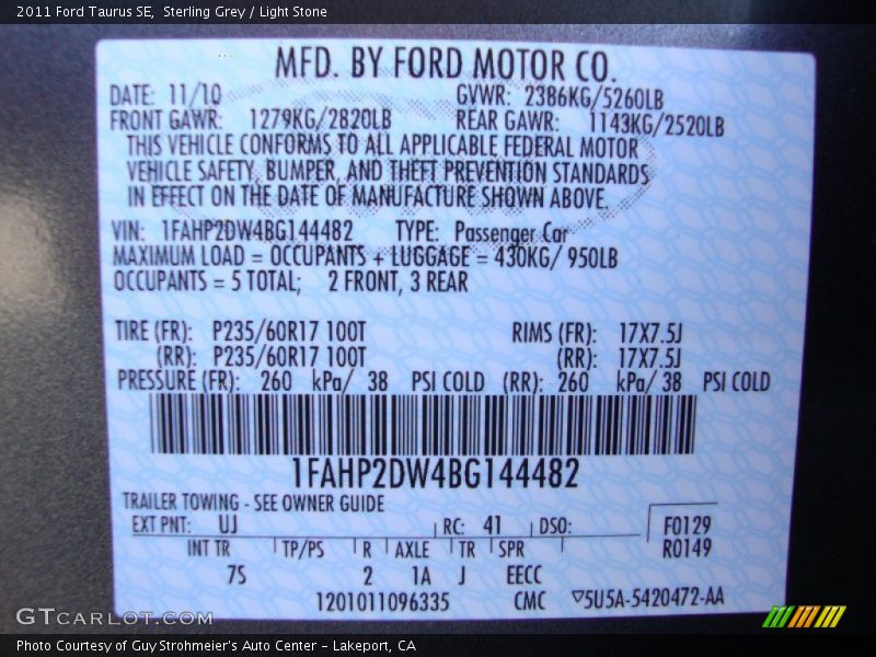 Sterling Grey / Light Stone 2011 Ford Taurus SE