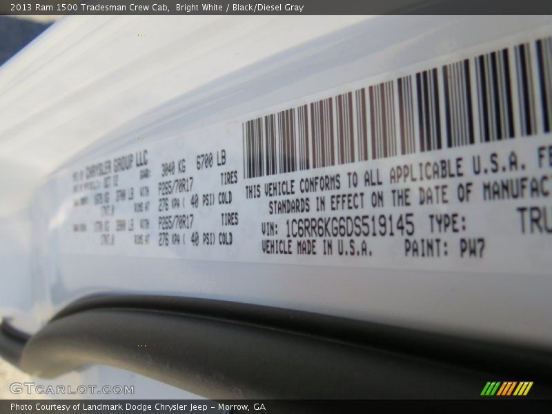 Bright White / Black/Diesel Gray 2013 Ram 1500 Tradesman Crew Cab