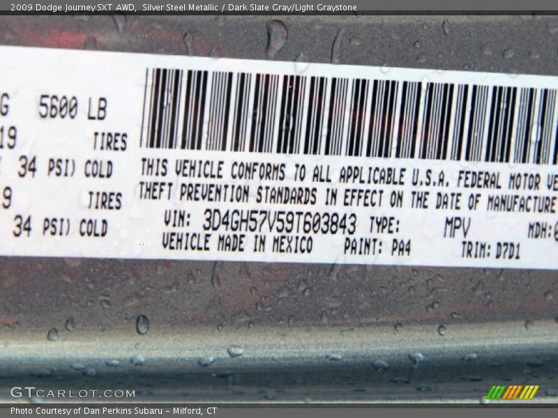 Silver Steel Metallic / Dark Slate Gray/Light Graystone 2009 Dodge Journey SXT AWD