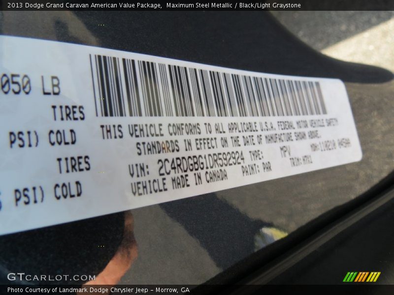 Maximum Steel Metallic / Black/Light Graystone 2013 Dodge Grand Caravan American Value Package