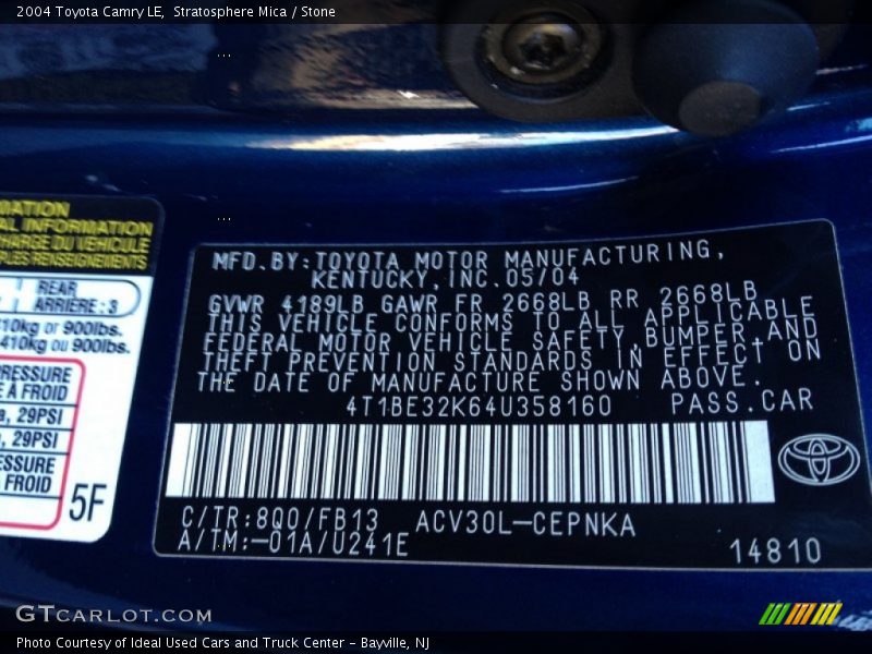 2004 Camry LE Stratosphere Mica Color Code 8Q0