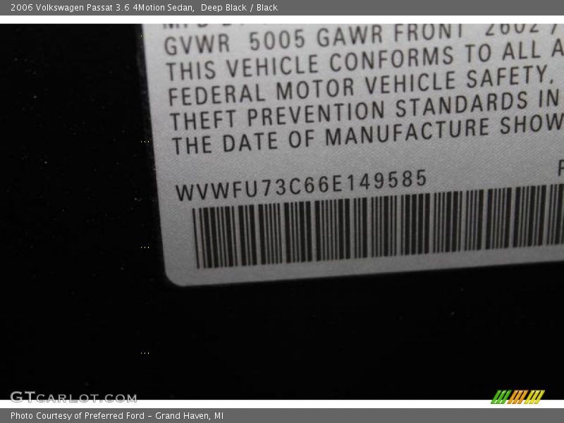 Deep Black / Black 2006 Volkswagen Passat 3.6 4Motion Sedan