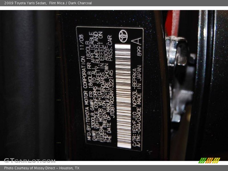 2009 Yaris Sedan Flint Mica Color Code 1E0