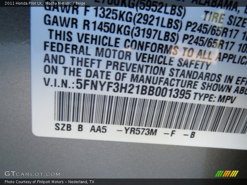 Mocha Metallic / Beige 2011 Honda Pilot LX