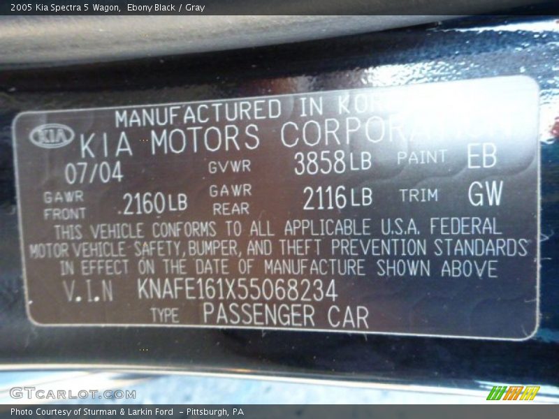 Ebony Black / Gray 2005 Kia Spectra 5 Wagon