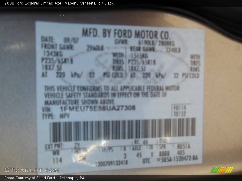 Vapor Silver Metallic / Black 2008 Ford Explorer Limited 4x4