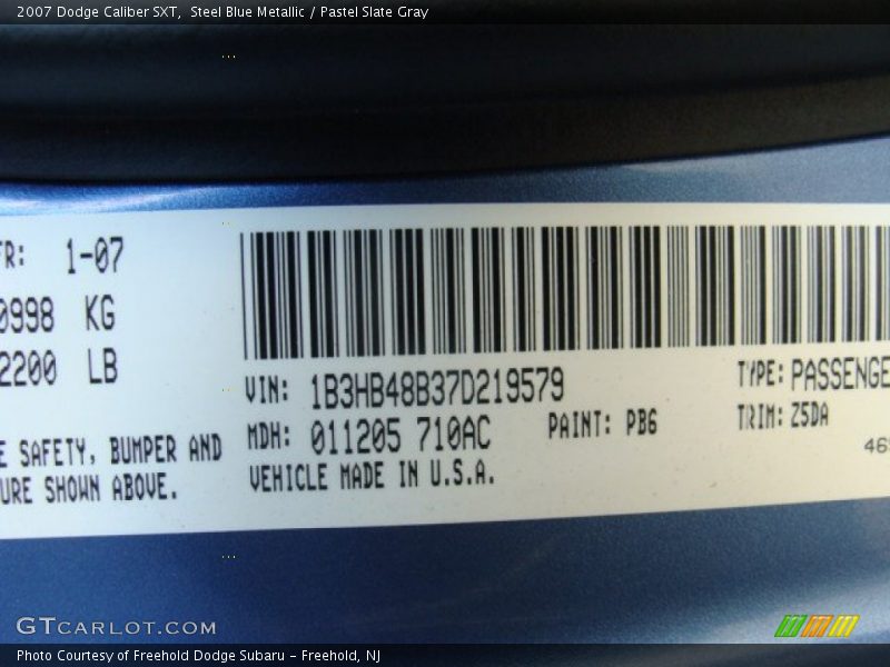 Steel Blue Metallic / Pastel Slate Gray 2007 Dodge Caliber SXT