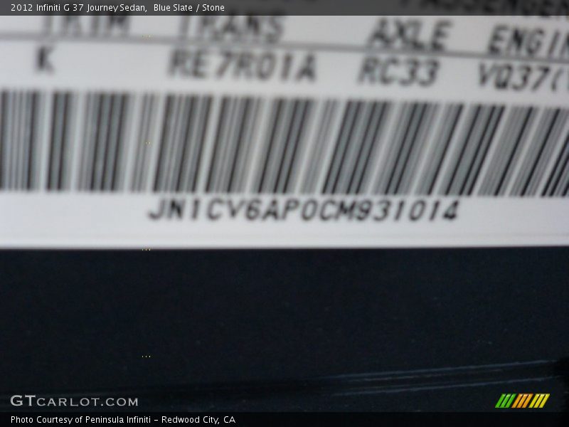 Blue Slate / Stone 2012 Infiniti G 37 Journey Sedan