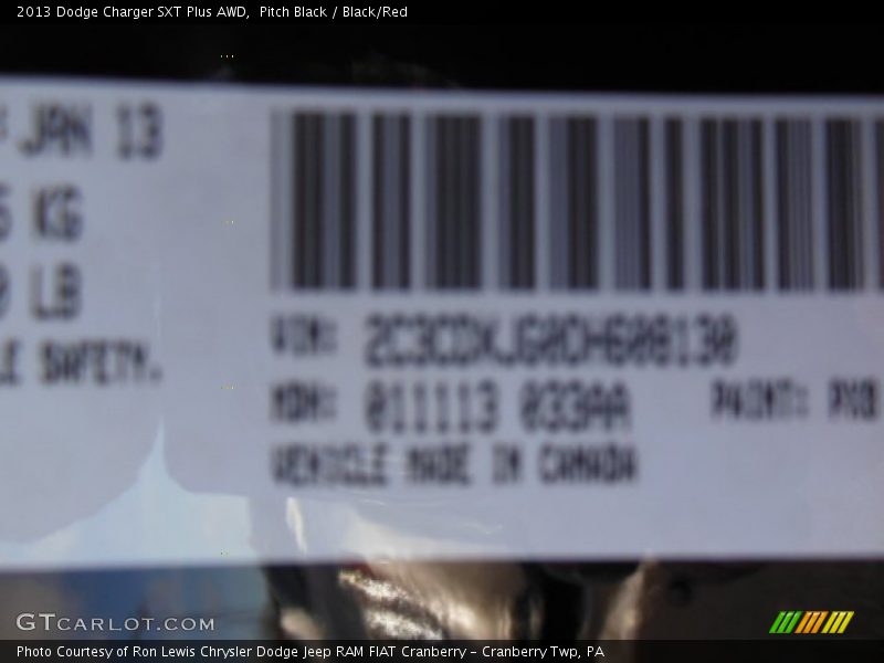 Pitch Black / Black/Red 2013 Dodge Charger SXT Plus AWD