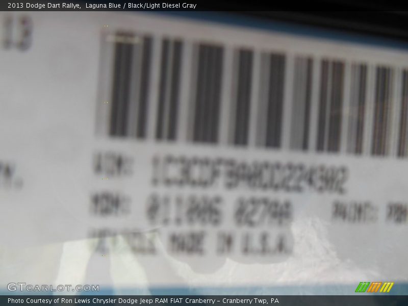 Laguna Blue / Black/Light Diesel Gray 2013 Dodge Dart Rallye