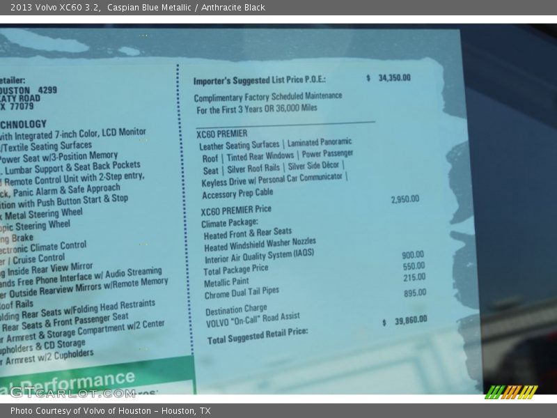 Caspian Blue Metallic / Anthracite Black 2013 Volvo XC60 3.2