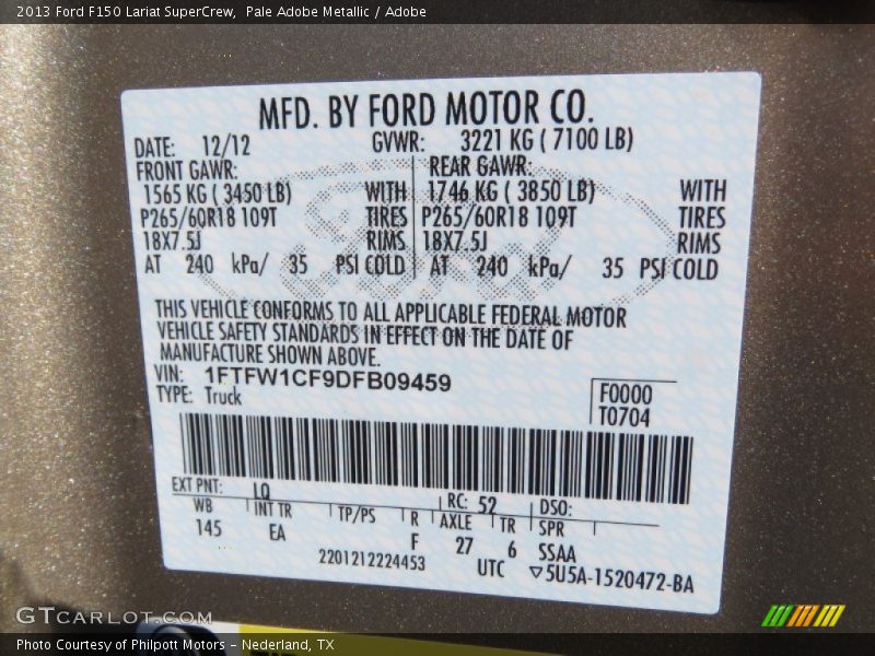 Pale Adobe Metallic / Adobe 2013 Ford F150 Lariat SuperCrew