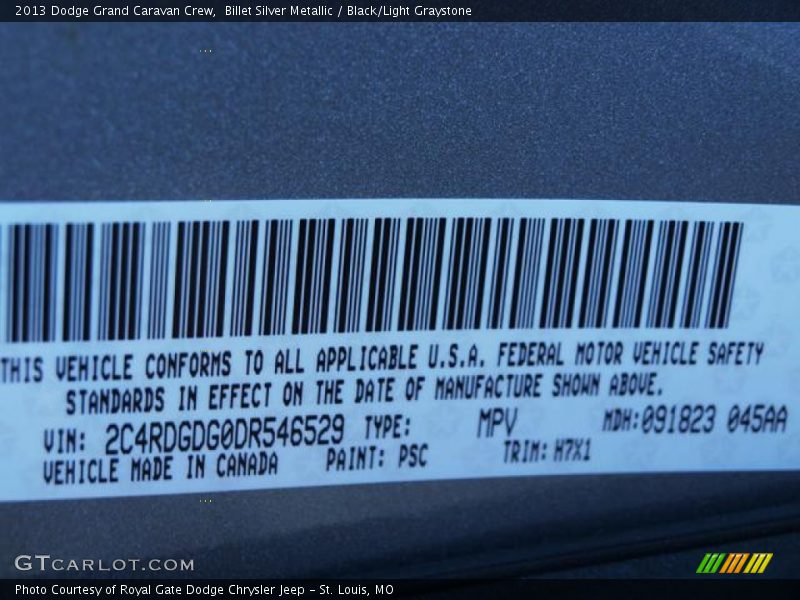 Billet Silver Metallic / Black/Light Graystone 2013 Dodge Grand Caravan Crew