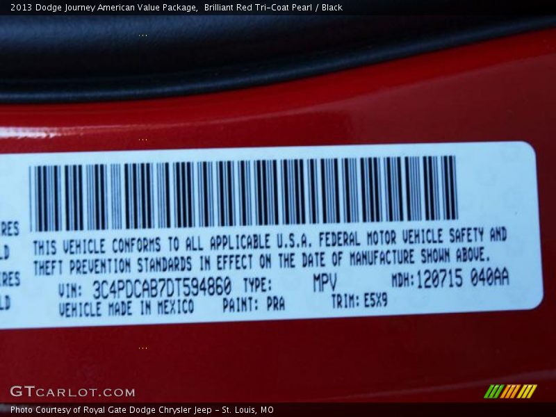 Brilliant Red Tri-Coat Pearl / Black 2013 Dodge Journey American Value Package