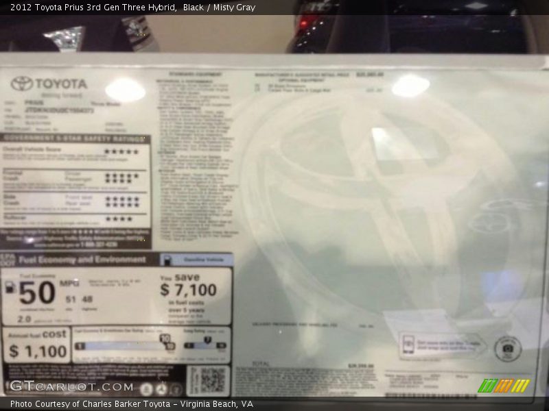 Black / Misty Gray 2012 Toyota Prius 3rd Gen Three Hybrid