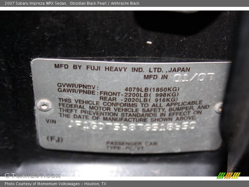 Obsidian Black Pearl / Anthracite Black 2007 Subaru Impreza WRX Sedan