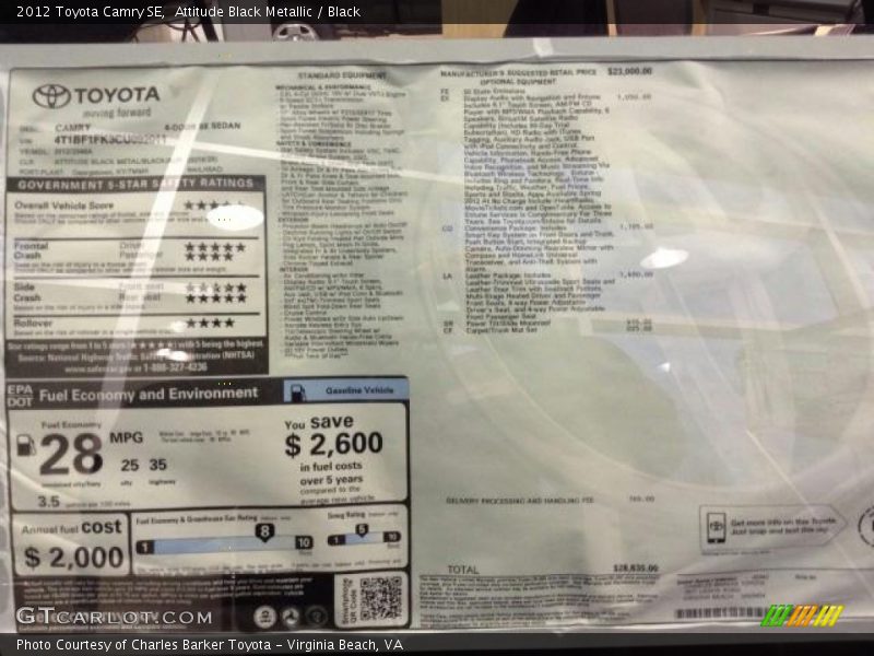 Attitude Black Metallic / Black 2012 Toyota Camry SE