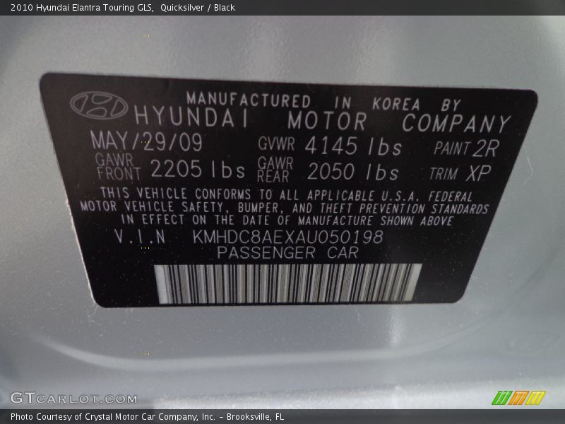 Quicksilver / Black 2010 Hyundai Elantra Touring GLS