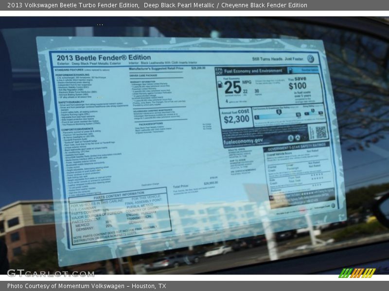  2013 Beetle Turbo Fender Edition Window Sticker